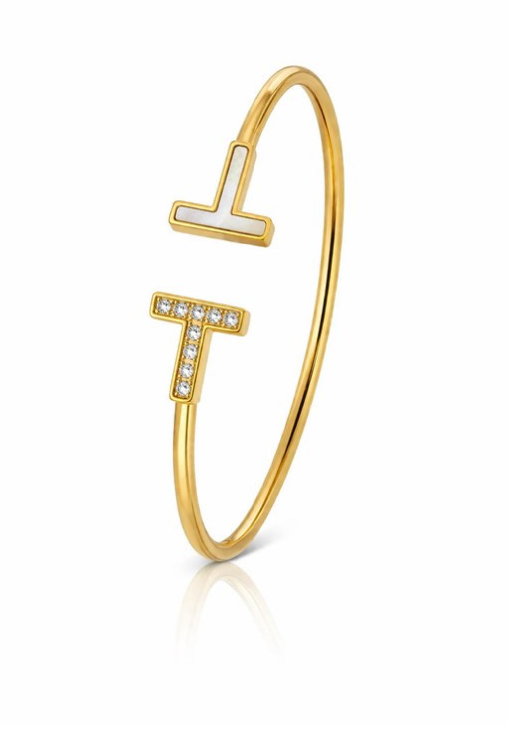 Pulsera Rígida Abierta Doble T con Circonitas