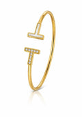 Pulsera Rígida Abierta Doble T con Circonitas