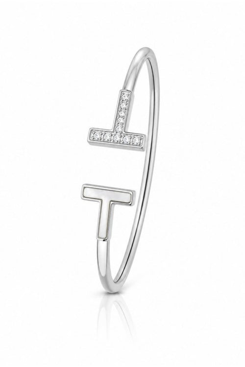 Pulsera Rígida Abierta Doble T con Circonitas
