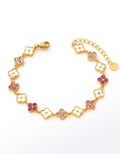 Gold Clover Flower Gemstone Bracelet